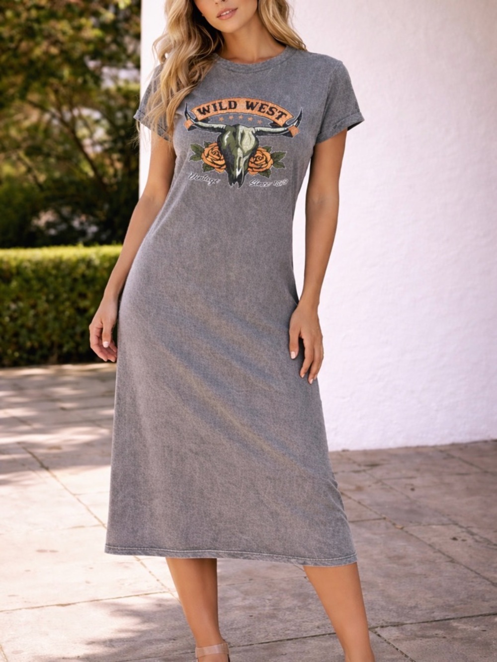 NWT HRT&Luv Vintage-Inspired Grey washed T-shirt Dress - size Medium